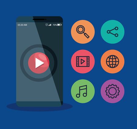 smartphone technology with video and social app vector illustrationのイラスト素材