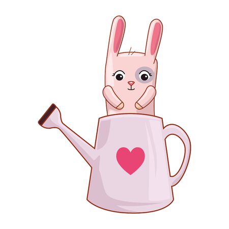 cute bunny in sprinkler garden with heart vector illustration designのイラスト素材