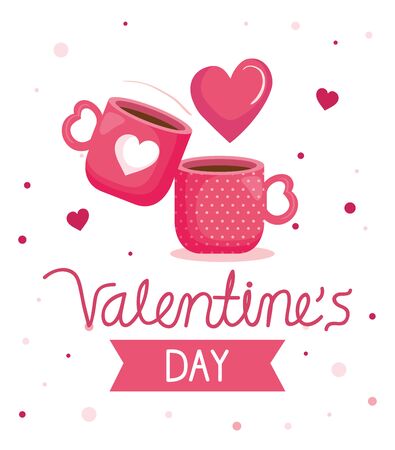 valentines day card with cups coffee and hearts vector illustration designのイラスト素材