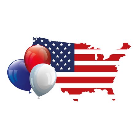 map of usa with flag and balloons helium vector illustration designのイラスト素材