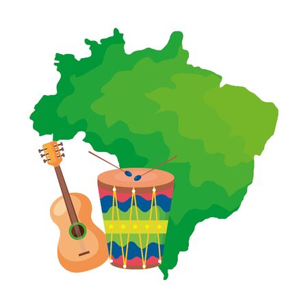 Drum and guitar with map of brazil vector illustration designのイラスト素材