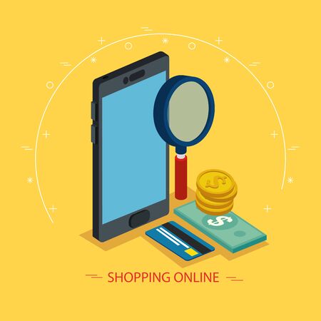 Online store with smartphone and icons illustration designのイラスト素材