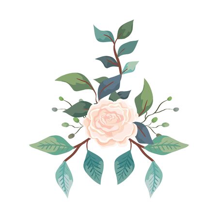 Rose with branches and leafs isolated icon vector illustration designのイラスト素材