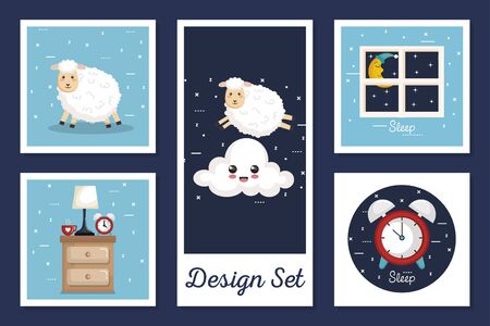Designs set of sleep with cute icons vector illustrationのイラスト素材