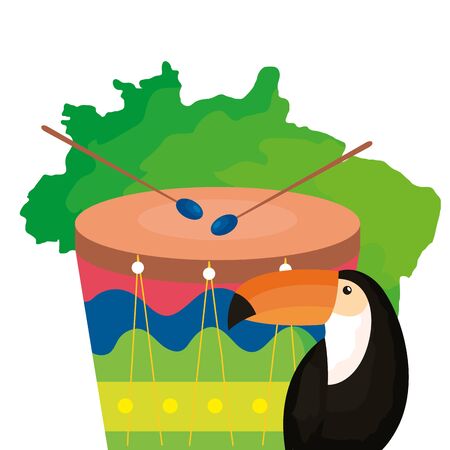 Toucan and drum with map of Brazilのイラスト素材