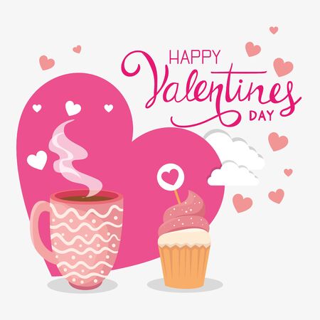 happy valentines day with cupcake and decoration vector illustration designのイラスト素材