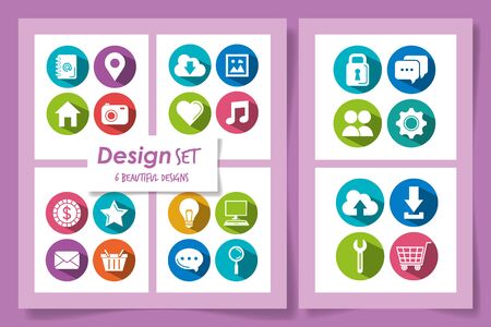 six designs of social media marketing icons vector illustration designのイラスト素材