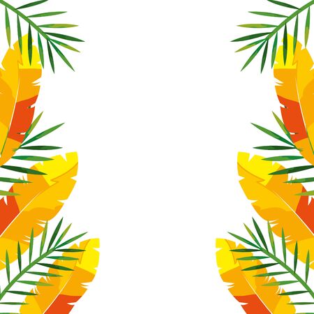 frame with exotic feathers and tropical leafs vector illustration designのイラスト素材