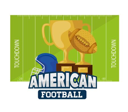 poster of american football with trophies and helmet vector illustration designのイラスト素材