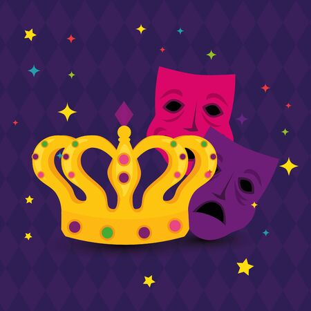 Mardi gras masks and crown design, Party carnival decoration celebration festival holiday fun new orleans and traditional theme Vector illustrationのイラスト素材