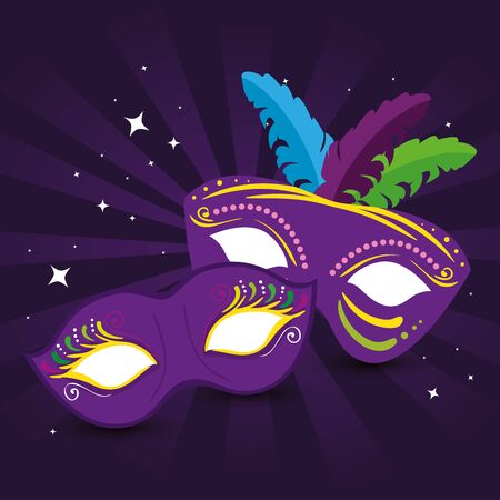 Mardi gras masks design, Party carnival decoration celebration festival holiday fun new orleans and traditional theme Vector illustrationのイラスト素材