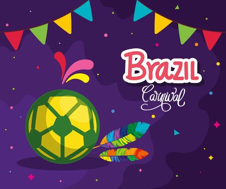poster of brazil carnival with soccer ball and decoration vector illustration designのイラスト素材