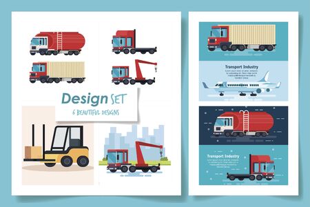 set six designs of transportation industrial vector illustration designのイラスト素材