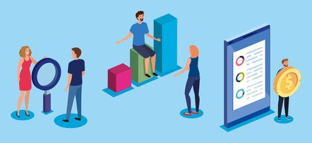 group of people with business icons vector illustration designのイラスト素材