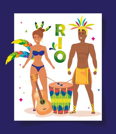 poster of carnival rio with exotic couple dance and decoration vector illustration designのイラスト素材