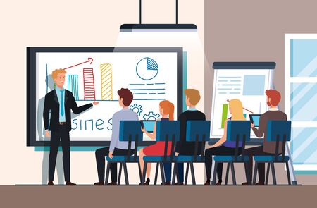 business people meeting with infographics presentation vector illustration designのイラスト素材