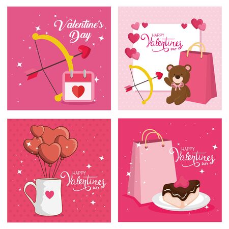 set of happy valentines day cards with decoration vector illustration designのイラスト素材