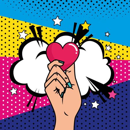 hand with heart and cloud pop art style vector illustration designのイラスト素材