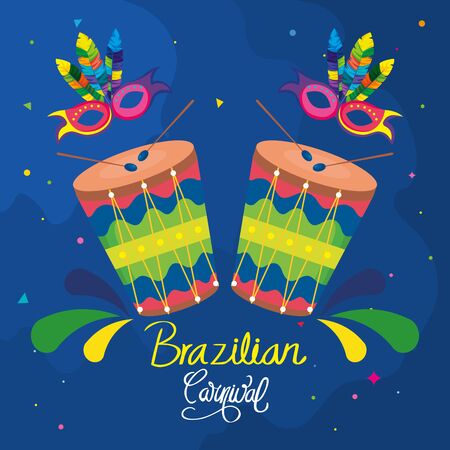 poster of carnival brazil with drums and decoration vector illustration designのイラスト素材