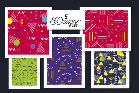 Five designs of retro and pattern backgrounds, Abstract texture art wallpaper template and decoration theme Vector illustrationのイラスト素材