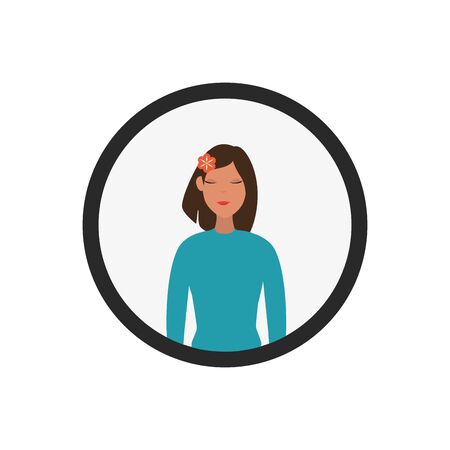 beautiful woman with flower in hair circular frame vector illustration designのイラスト素材