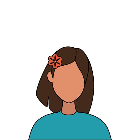 beautiful woman with flower in hair vector illustration designのイラスト素材