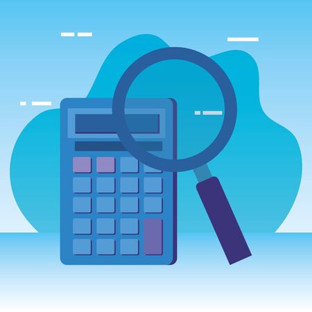 calculator math with magnifying glass vector illustration designのイラスト素材