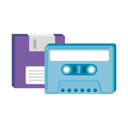floppy disk with cassette of nineties retro style vector illustration designのイラスト素材