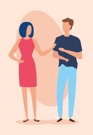 young couple avatar character icons vector illustration designのイラスト素材