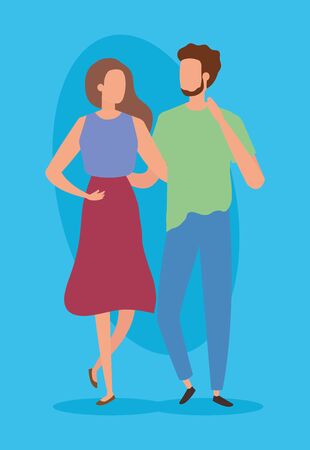 young couple avatar character icons vector illustration designのイラスト素材