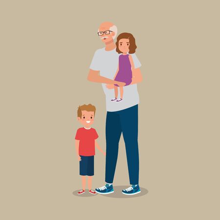 grandfather with grandchildren avatar character vector illustration designのイラスト素材
