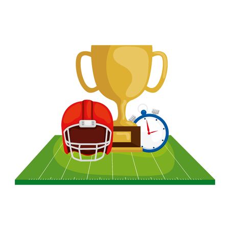 helmet with trophy and chronometer in field american football vector illustration designのイラスト素材