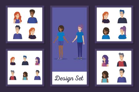 design set of young people avatar character vector illustration designのイラスト素材