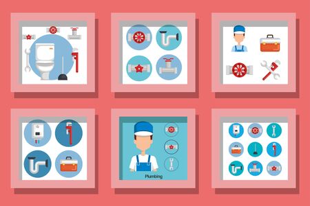 bundle designs of plumbing and icons vector illustration designのイラスト素材