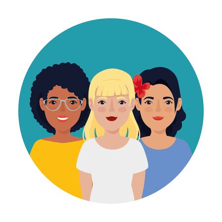beautiful women in frame circular avatar character vector illustration designのイラスト素材