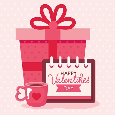 happy valentines day card with gift box and decoration vector illustration designのイラスト素材
