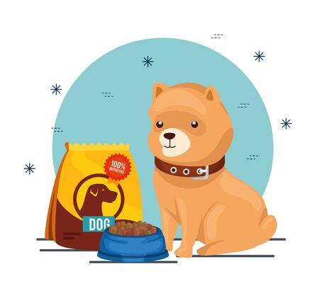 cute little dog with animal dish food vector illustration designのイラスト素材