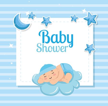 baby shower card with cute little boy and decoration vector illustration designのイラスト素材