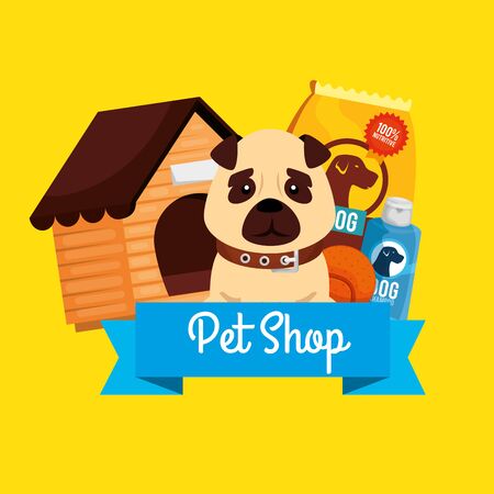 pet shop with little dog and icons vector illustration designのイラスト素材