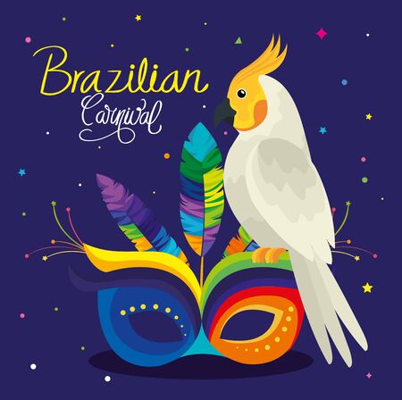 poster of carnival brazilian with parrot and mask vector illustration designのイラスト素材