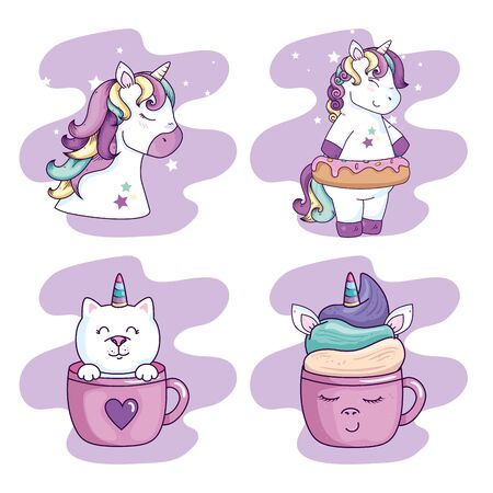 collection of unicorns and cute icons vector illustration designのイラスト素材