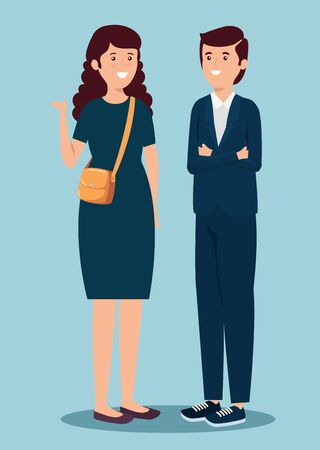 businessman and businesswoman to labor day celebration over blue background, vector illustrationのイラスト素材