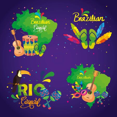 set poster of brazil carnival with decoration vector illustration designのイラスト素材