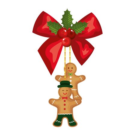 bow ribbon christmas with ginger cookies hanging vector illustration designのイラスト素材