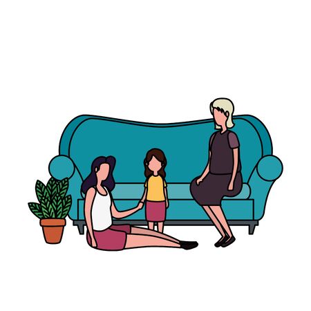 grandmothers with granddaughter in the sofa characters vector illustration designのイラスト素材