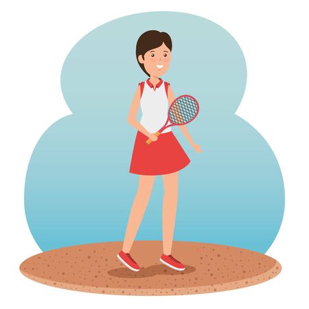 girl practice tennis with uniform and racket to summer sport vector illustrationのイラスト素材