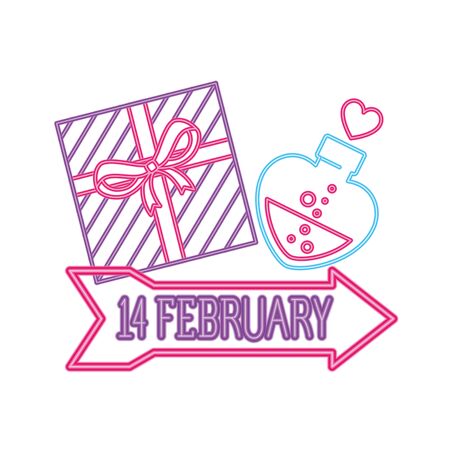 set of valentine icons in neon light vector illustration designのイラスト素材