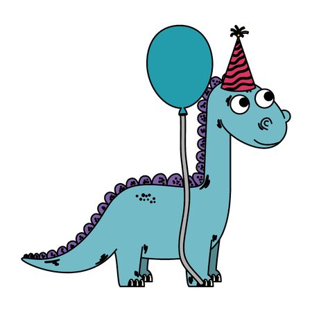 cute diplodocus with balloon helium vector illustration designのイラスト素材