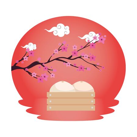 chinese tree branch with flowers vector illustration designのイラスト素材