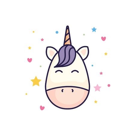 head of cute unicorn fantasy with hearts and stars decoration vector illustration designのイラスト素材